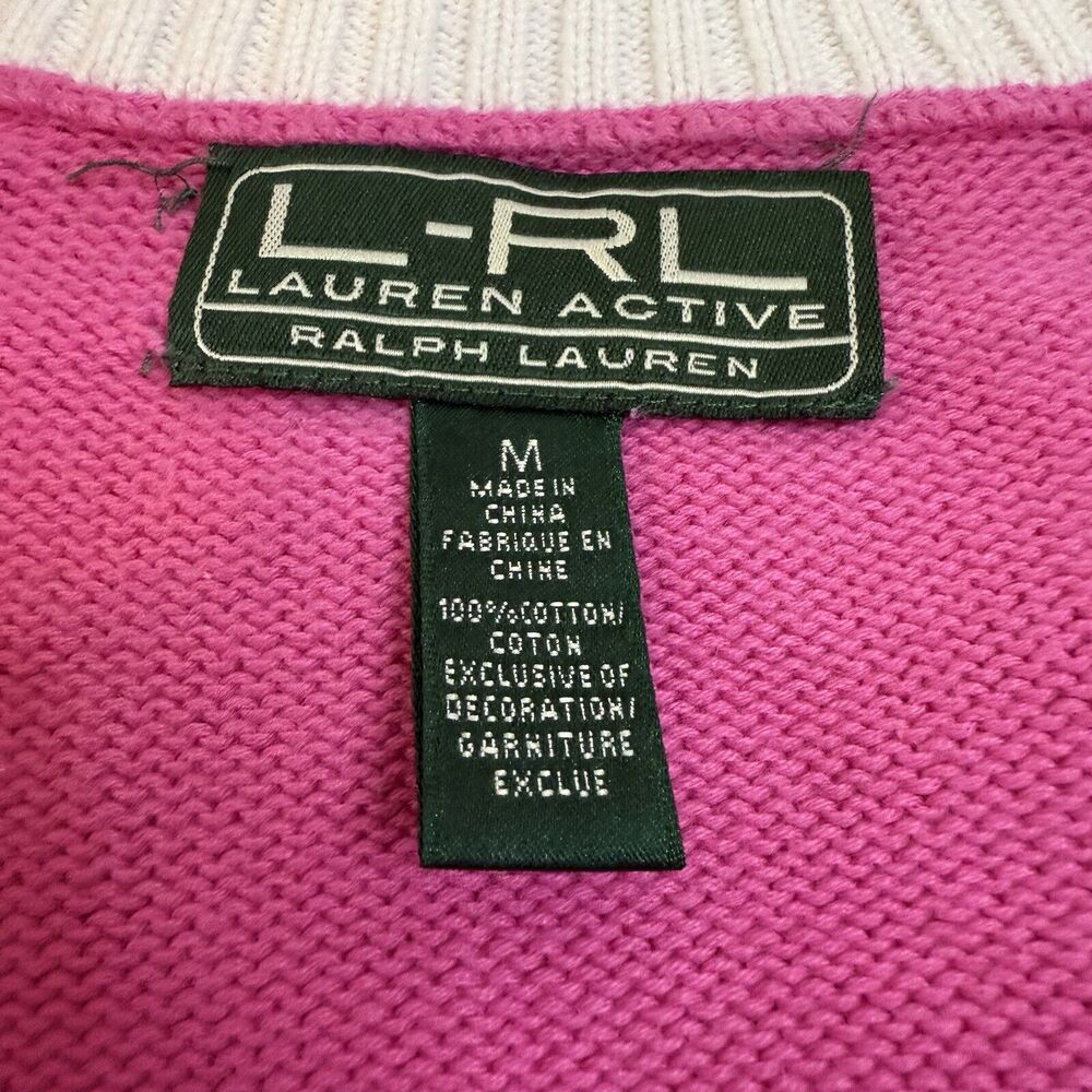 Lauren Ralph Lauren Cardigan Sweater Full Zip Pink Med Knit Women Old Money Logo - Picture 8 of 14